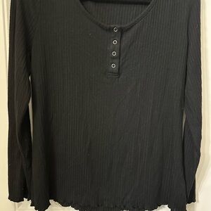 torrid Black Ribbed Henley Long Sleeve Top